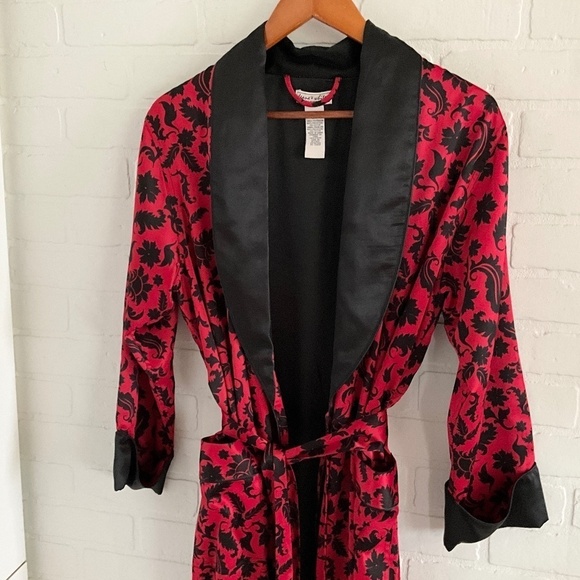 Vintage Y2K Robe Satiny Paisley Red Black Dark Romantic Fairy S Oversized - Picture 7 of 15